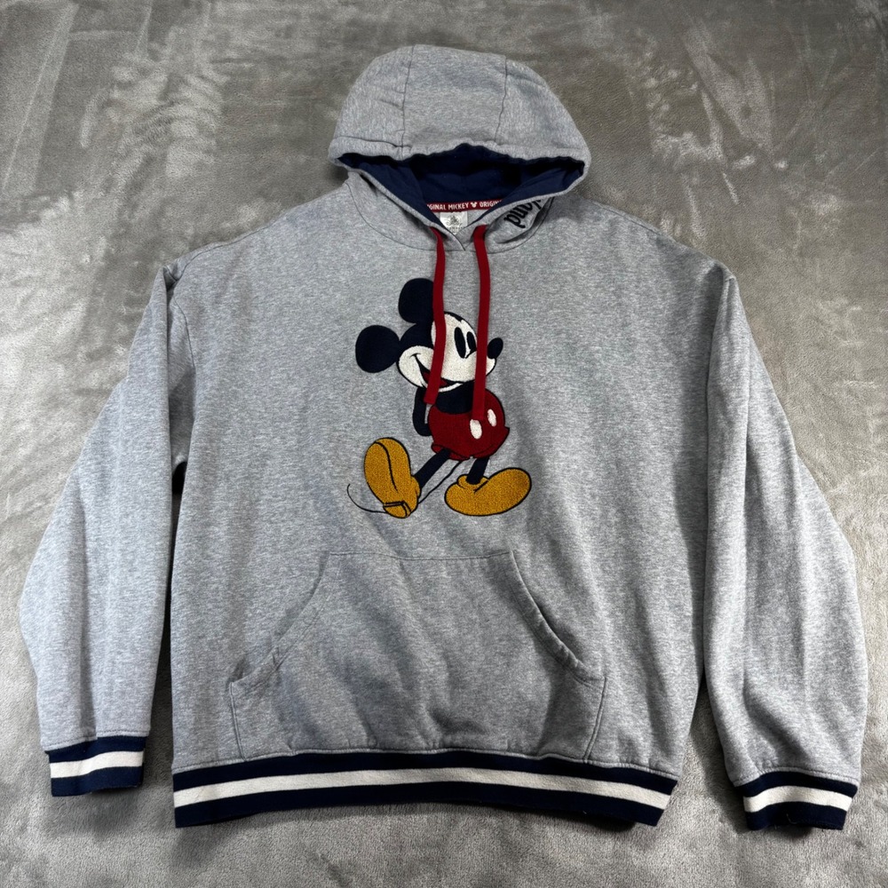 Disney Mickey Mouse Hoodie Mens XL Gray Good Pullover‎ Disneyland Embroidered